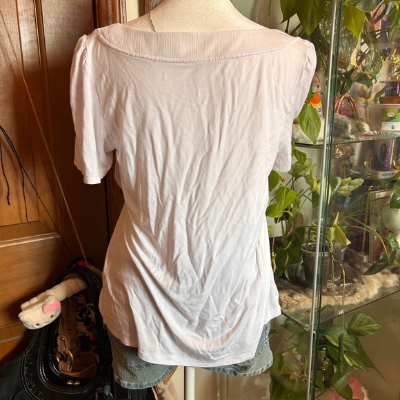 Y2K Women's White Short Sleeve Bow Accent Scoop Neck Blouse Coquette Top - Picture 4 of 8